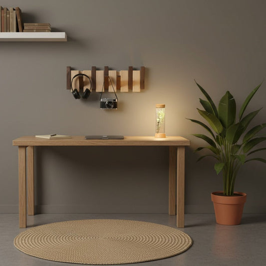 Perchero_5_ganchos_de_madera, lampara_EOS_oficina - Kaimok Design