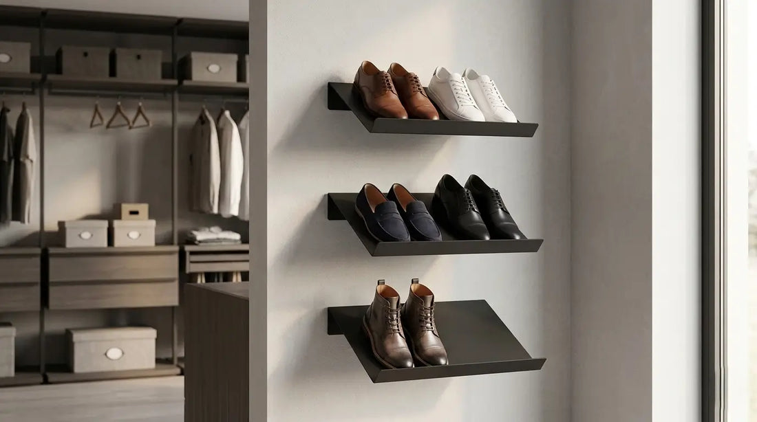 Zapatero de pared Parma instalado en pared, calzado organizado