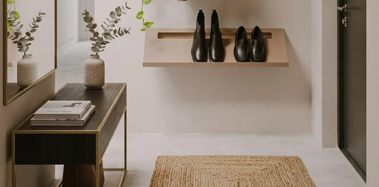 Zapatero de pared Parma en entrada de casa: solución de almacenaje de zapatos montada en pared, estilo nórdico y japonés