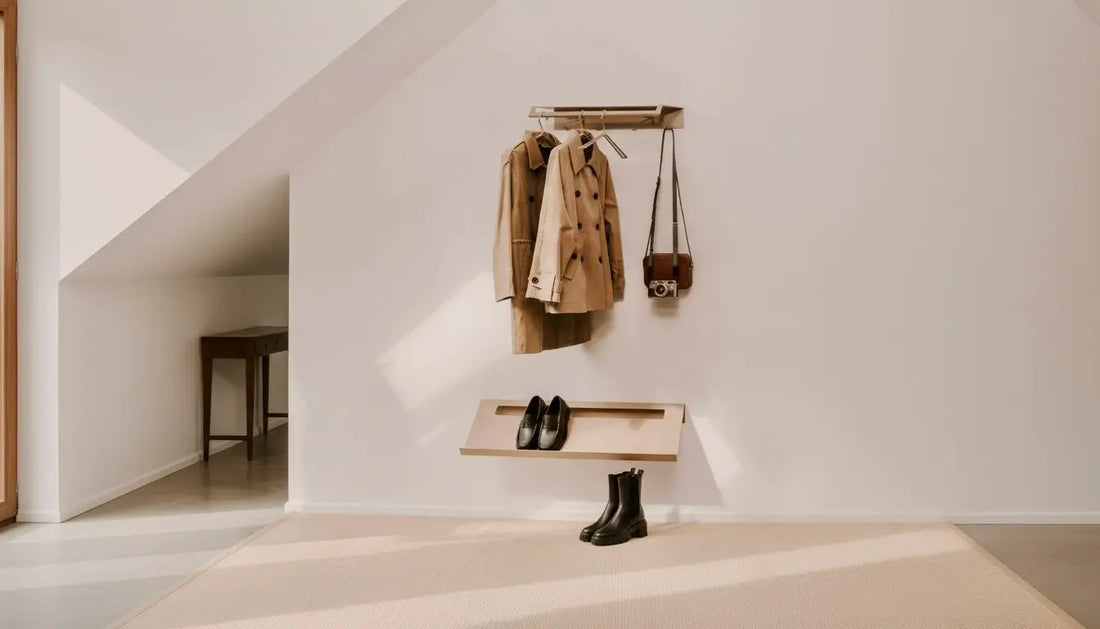 Perchero de pared de madera en recibidor minimalista Kaimok Design