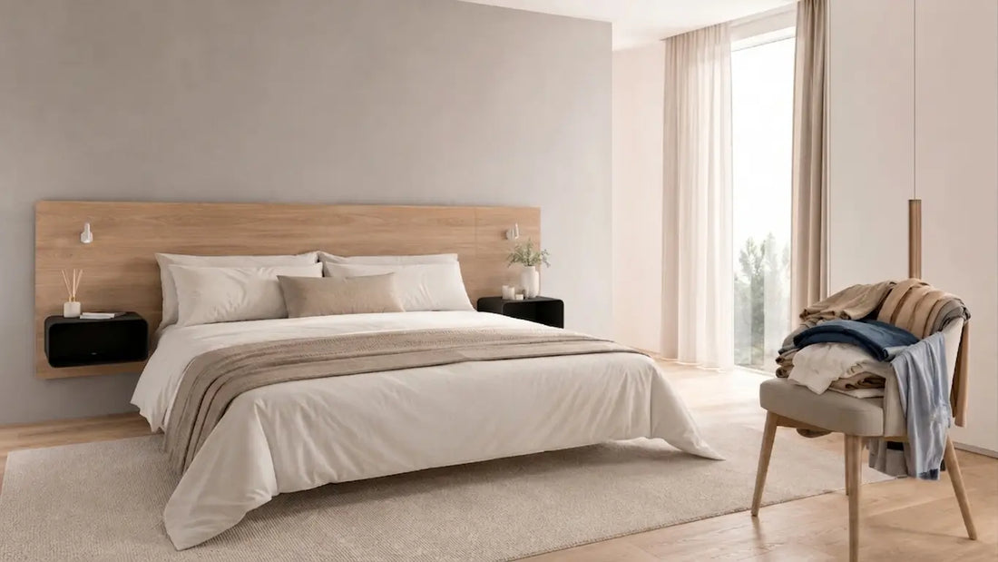 Perchero de pared para dormitorio en madera de nogal, modelo Verona de Kaimok Design