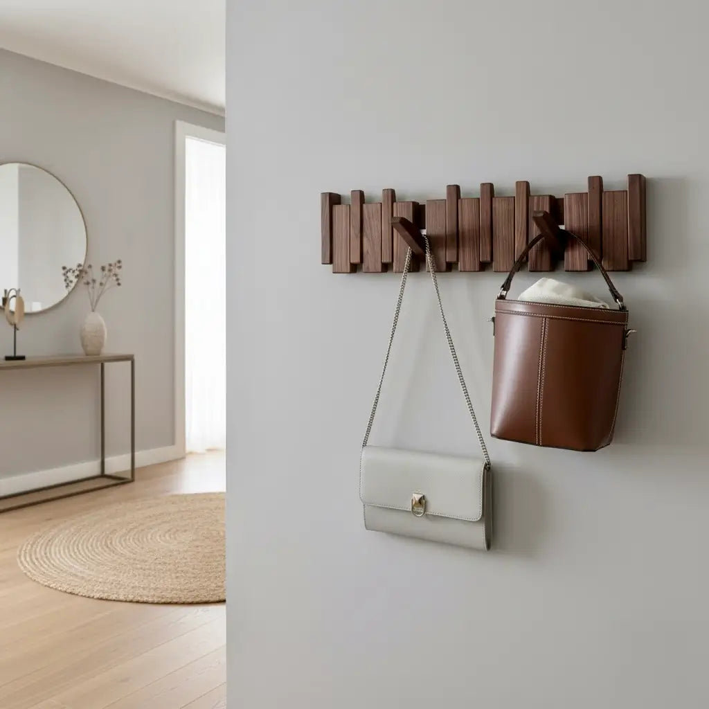Perchero de pared en madera, con ganchos plegables - Kaimok Design