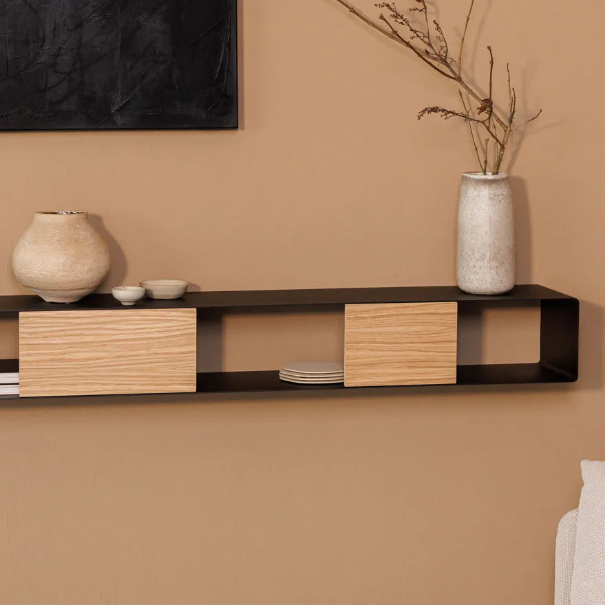 Consola de pared RIVA – mesa de pared en metal negro y madera roble natural Kaimok Design