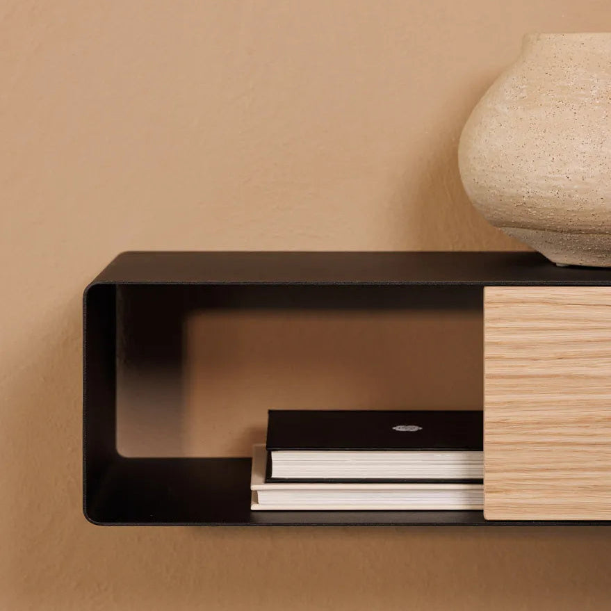 Consola de pared RIVA – mesa de pared en metal negro y madera Kaimok Design 