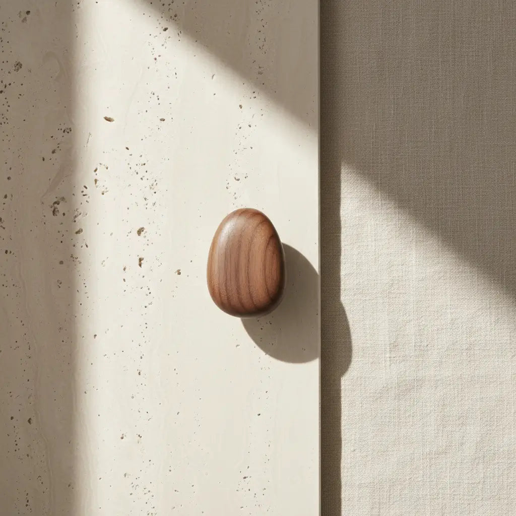 Kaimok Design percha individuales de pared en madera, forma organica piedra natural, Verona Stone, nogal