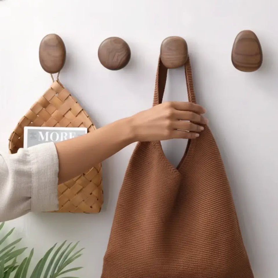 Kaimok Design percha individuales de pared en madera, forma organica piedra natural, Verona Stone- set 4 nogal