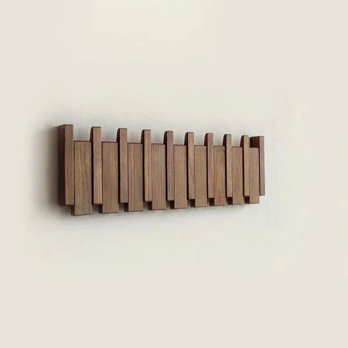 Perchero de pared Verona madera natural – colgador plegable escandinavo Nogal 8 ganchos - Kaimok Design