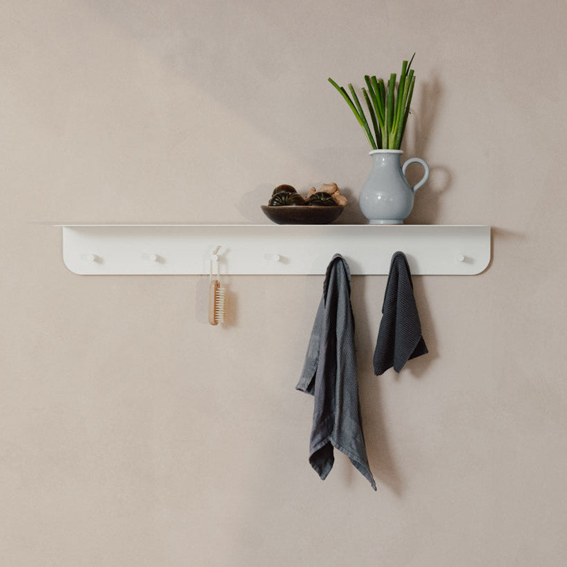 Perchero de pared con estante y ganchos Milano blanco cocina 
