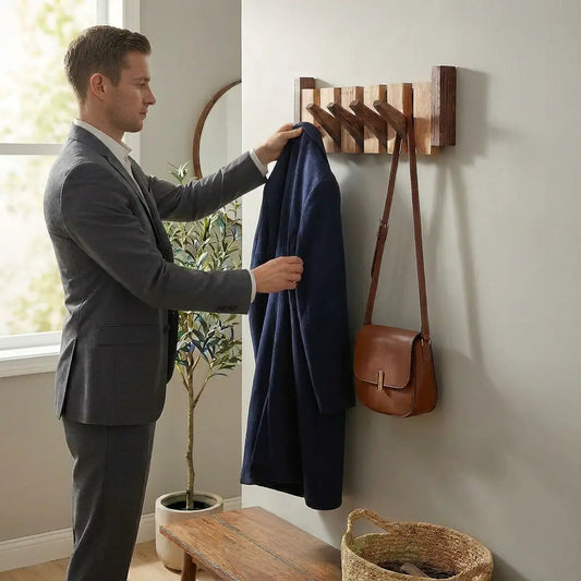 Perchero de pared Verona madera natural – colgador plegable escandinavo Kaimok Design